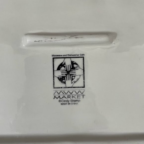 MWW Market Cindy Shamp Rooster Floral Colorful Stripe Ceramic Platter Serving - Picture 6 of 9